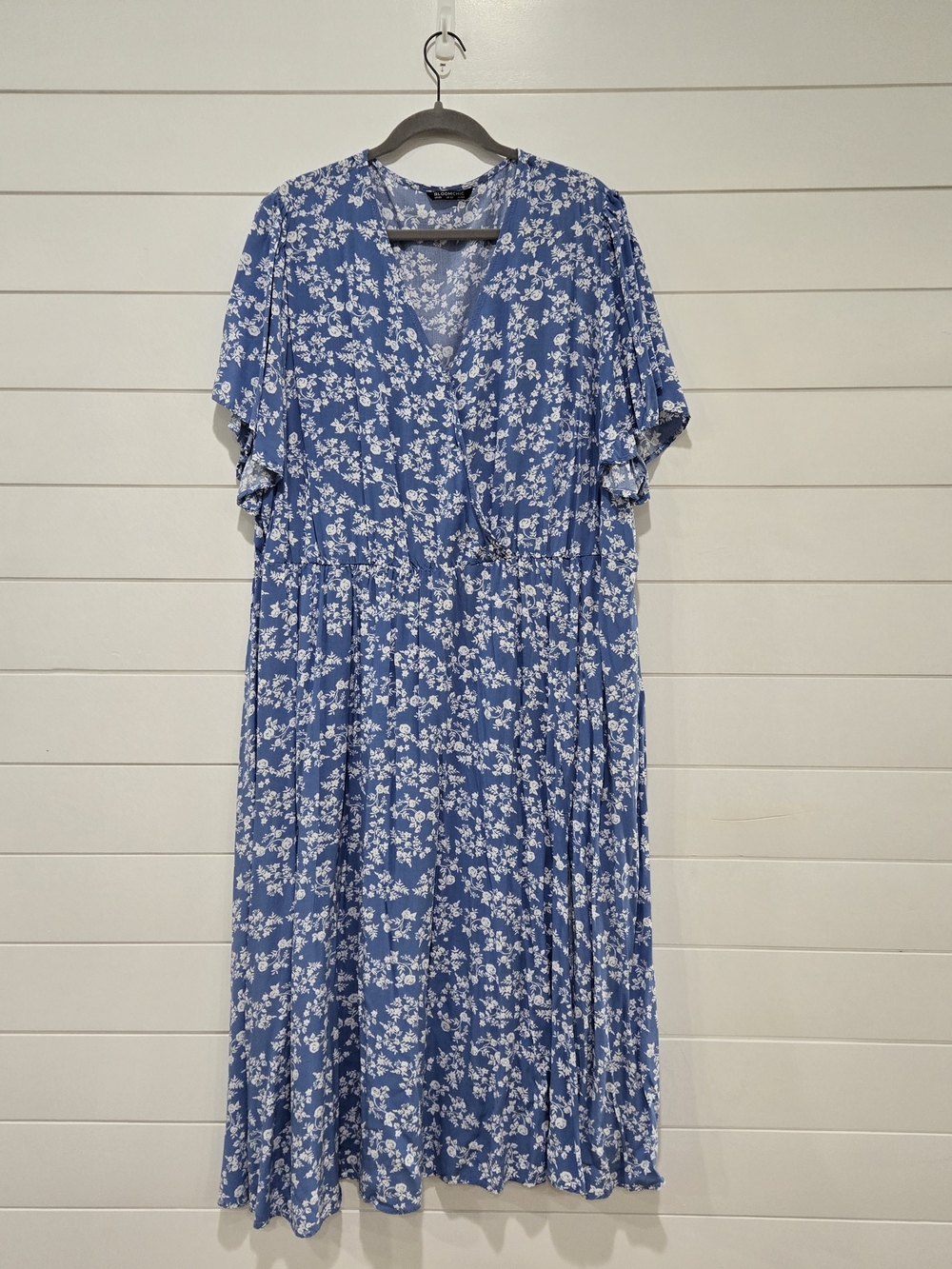 BloomChic Plus Size Blue And White Ditsy Floral Wrap-Style Midi Dress Size 28